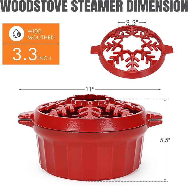 WILLOW WEAVE Cast Iron Wood Stove Steamer 2.5 Quart with Large Opening Top - Flake Bright Red - Image 2